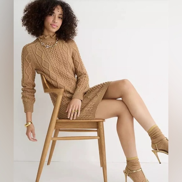 NWT J Crew Cable Knit Mini Sweater Dress Navy Blue BN154 Lambs Wool Blend Ruffle - Picture 2 of 10